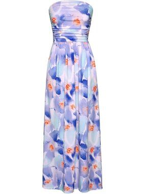 Women's Maxi Dress Blue Purple Floral Strapless Neck Sleeveless A LINE Summer